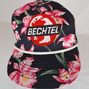 Vtg Custom PG&E Bechtel Hat Puff Front SnapBack Floral World BlackPink Tropical